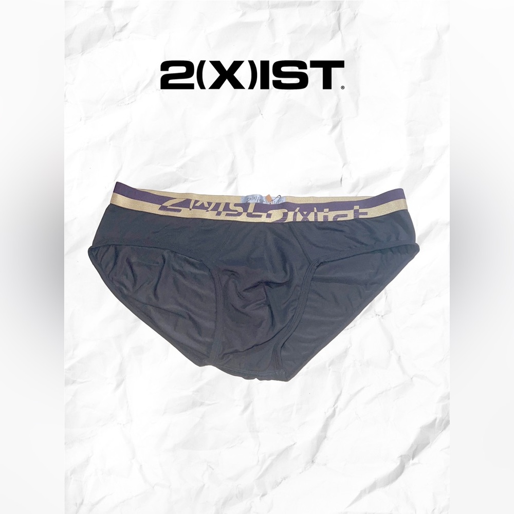 2xist Men’s Sliq Black Briefs with Purple and Gold Waistband